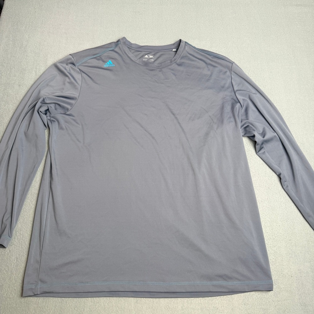 Adidas Golf Puremotion Mens XL‎ Gray Long Sleeve Performance Shirt Teal Logo